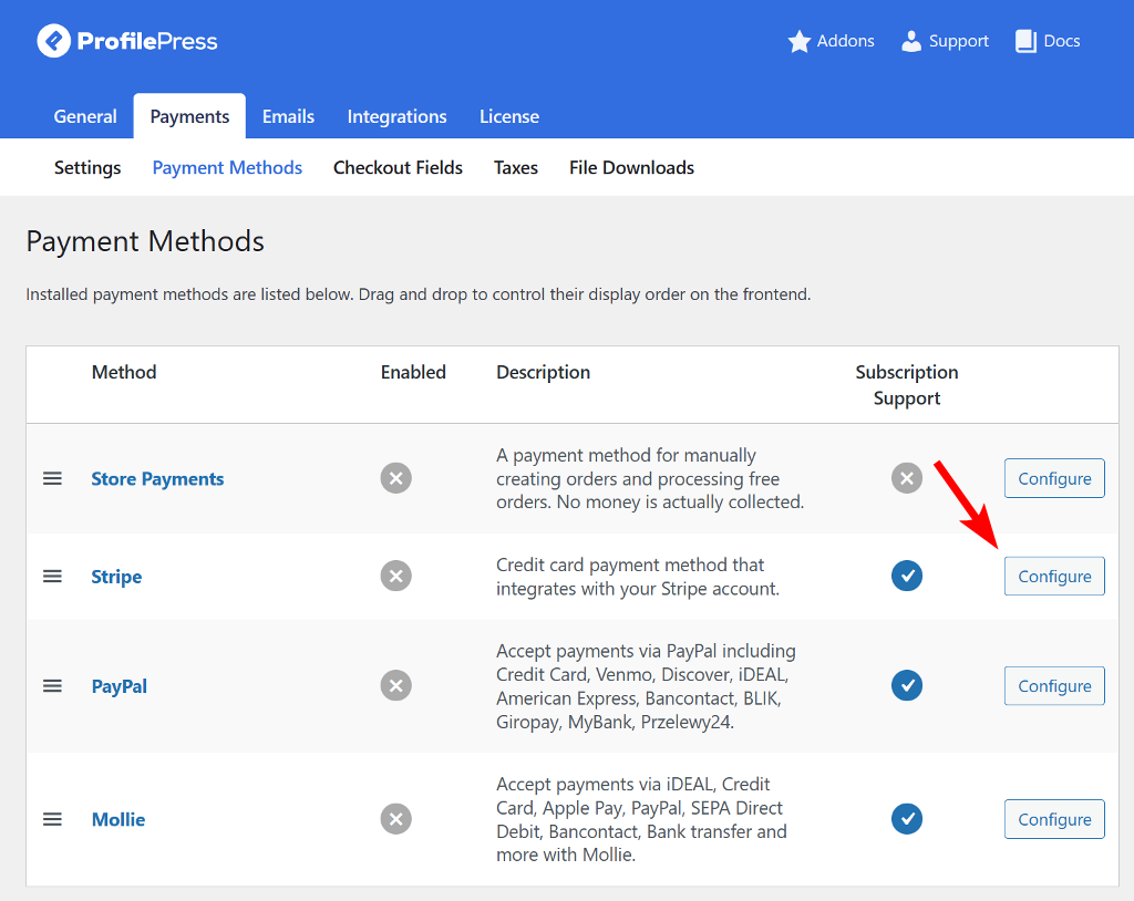 Configure a payment method