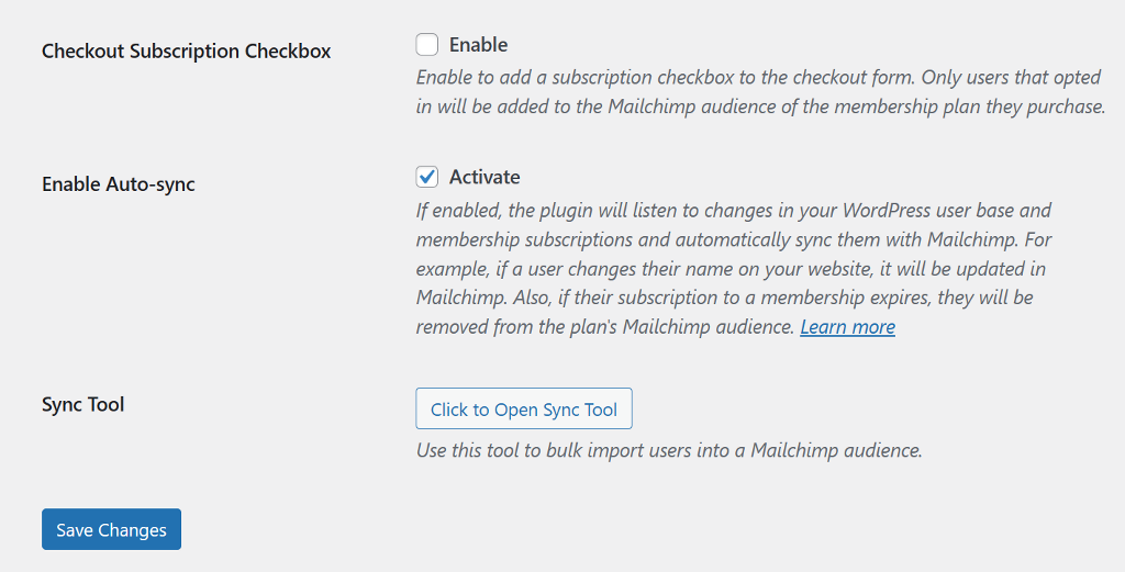 Enable auto sync between ProfilePress and Mailchimp