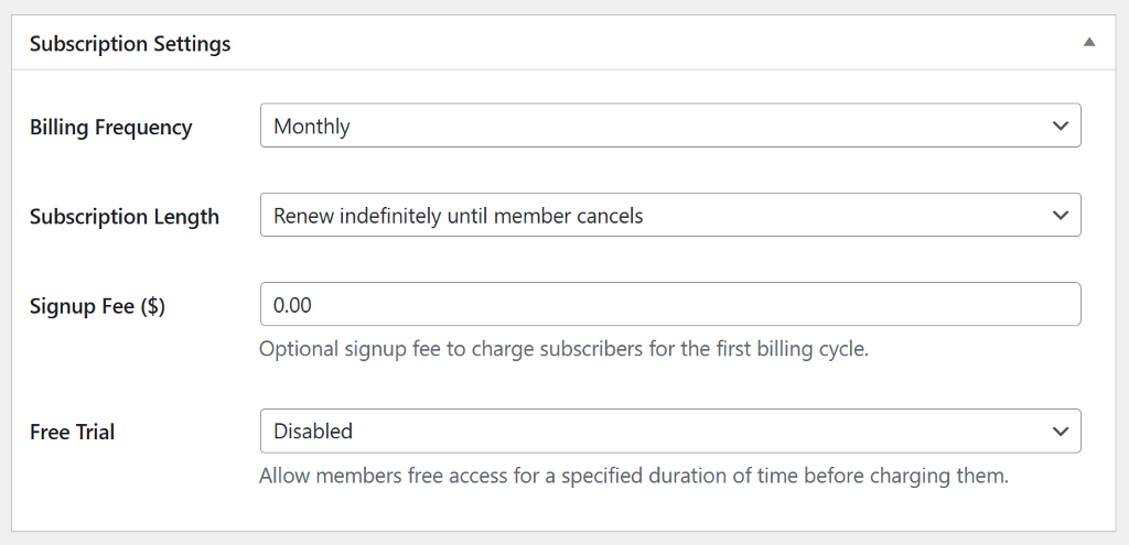 Subscription settings