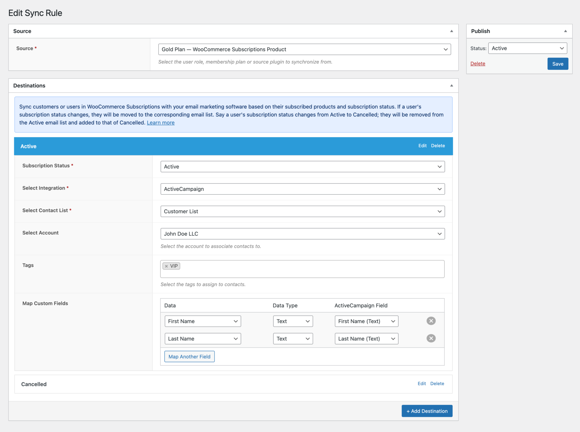 WooCommerce subscriptions sync with CRM and email marketing software