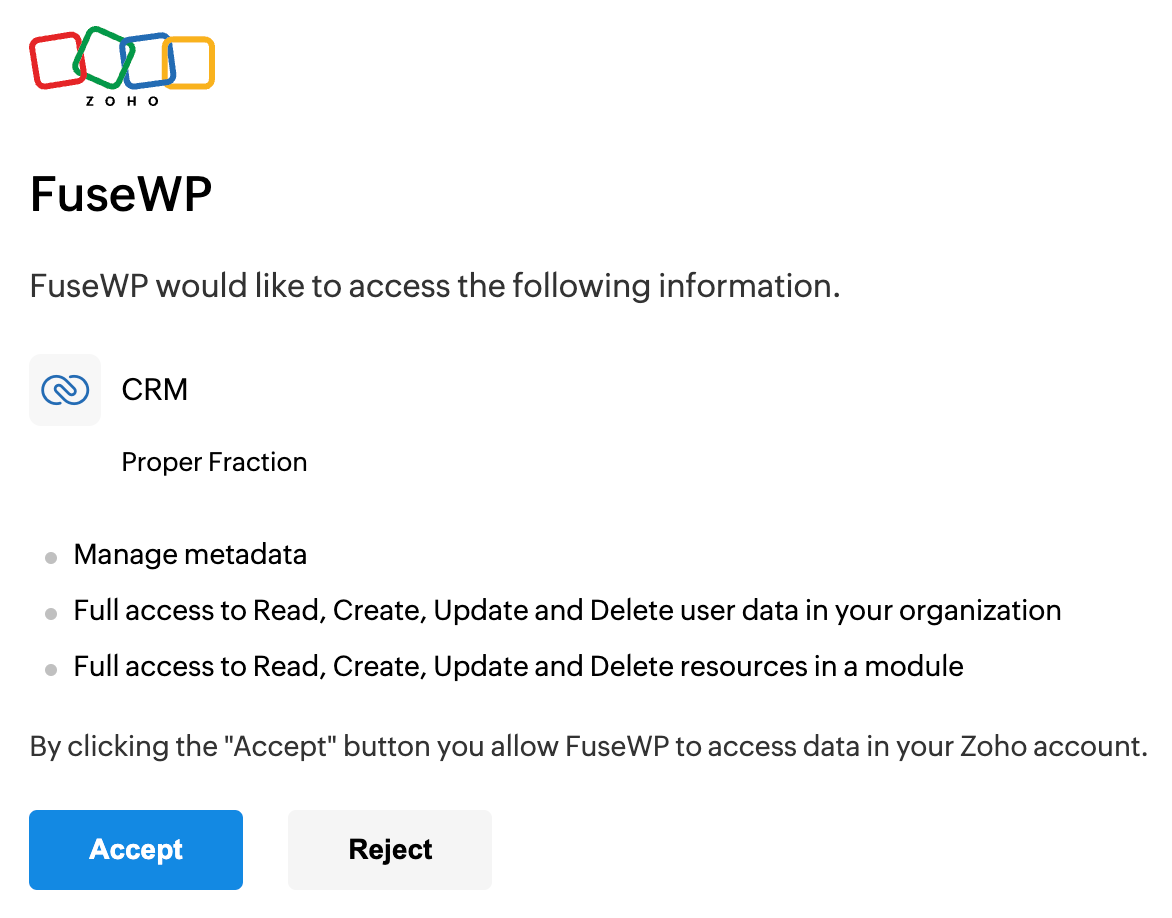 Zoho CRM OAuth login page