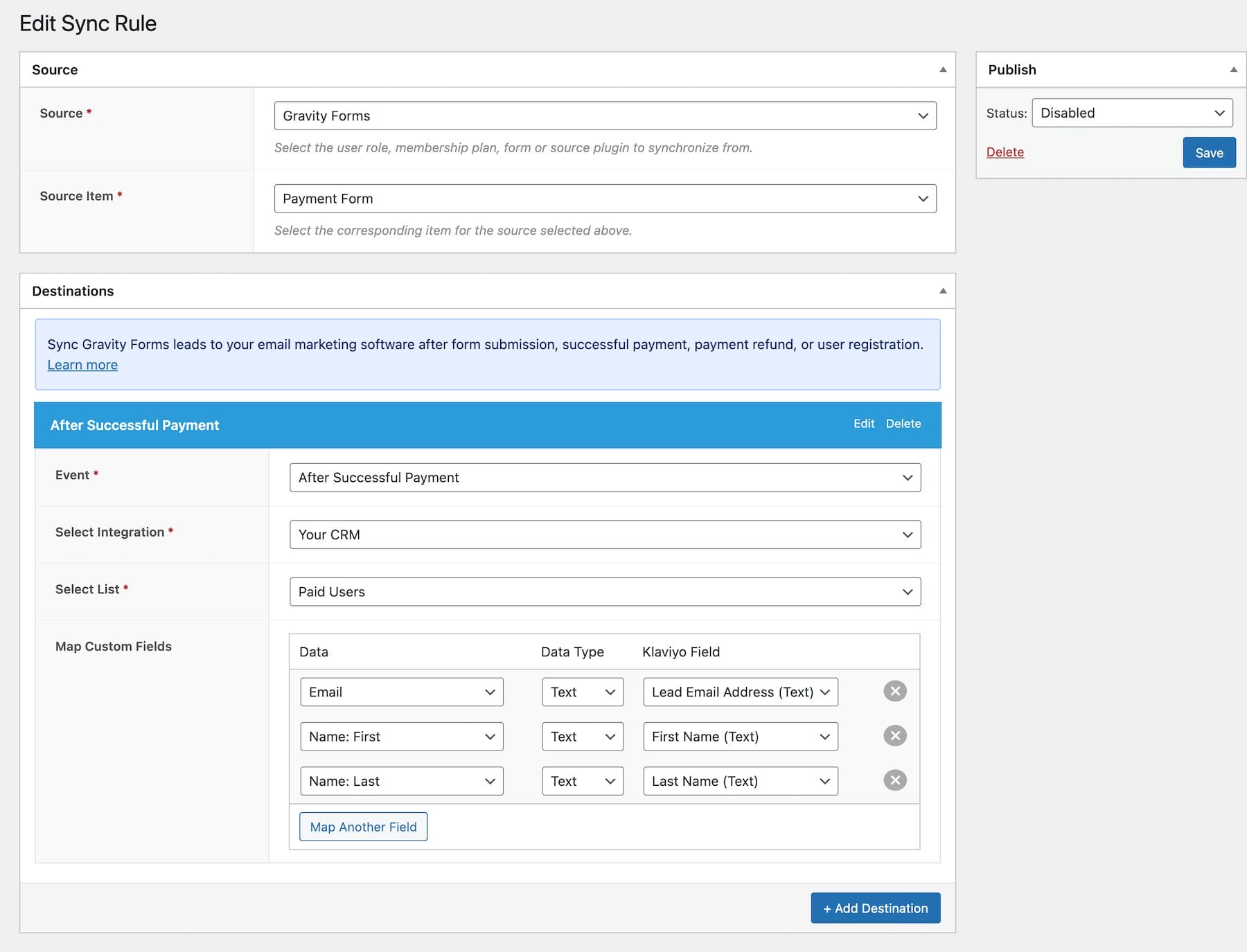 Sync Gravity Forms to CRM and email marketing software after payments