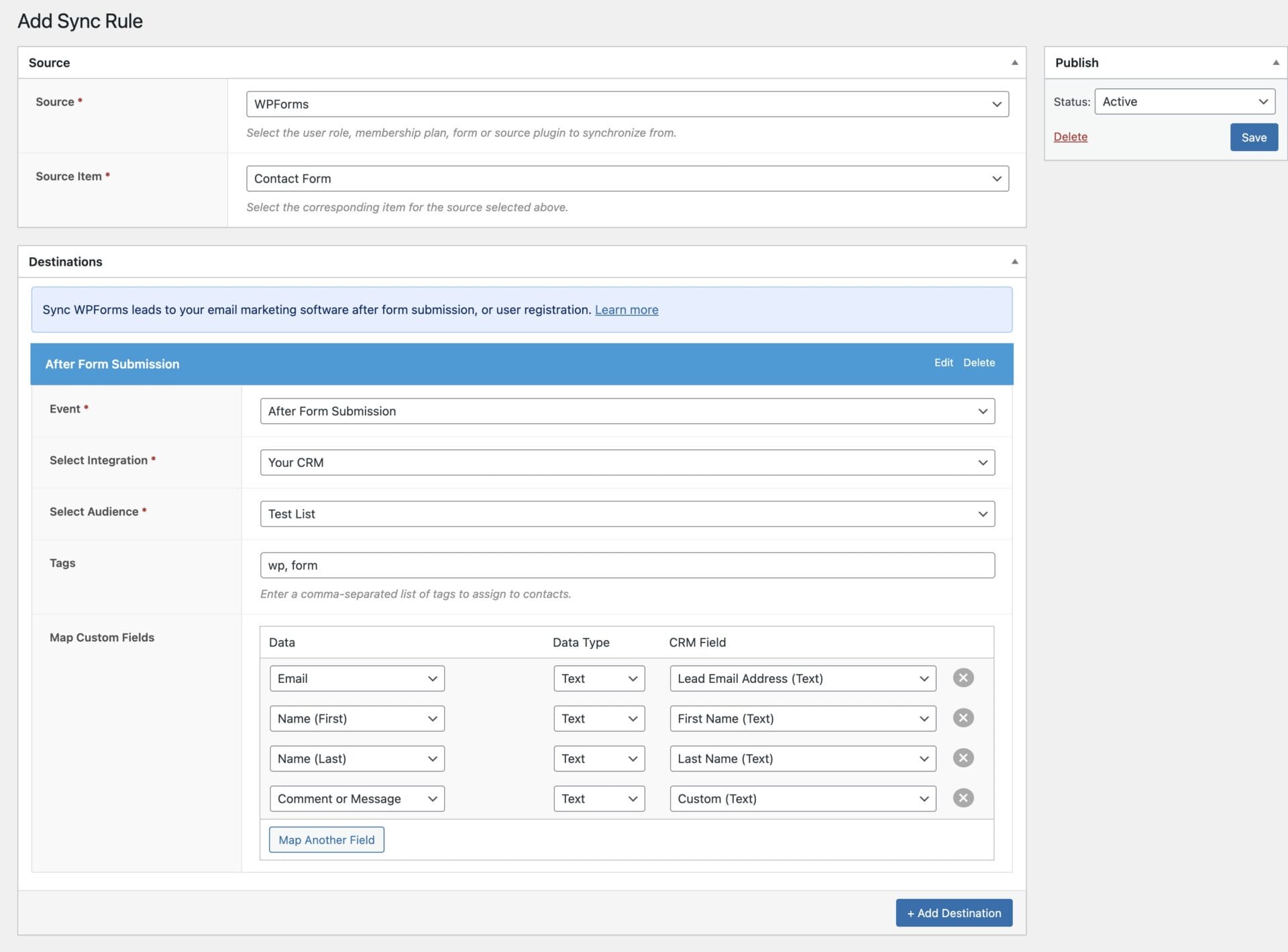 Syncing WPForms submissions to CRM and email marketing list