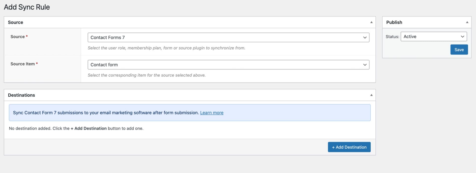 Create sync rule for Contact Form 7