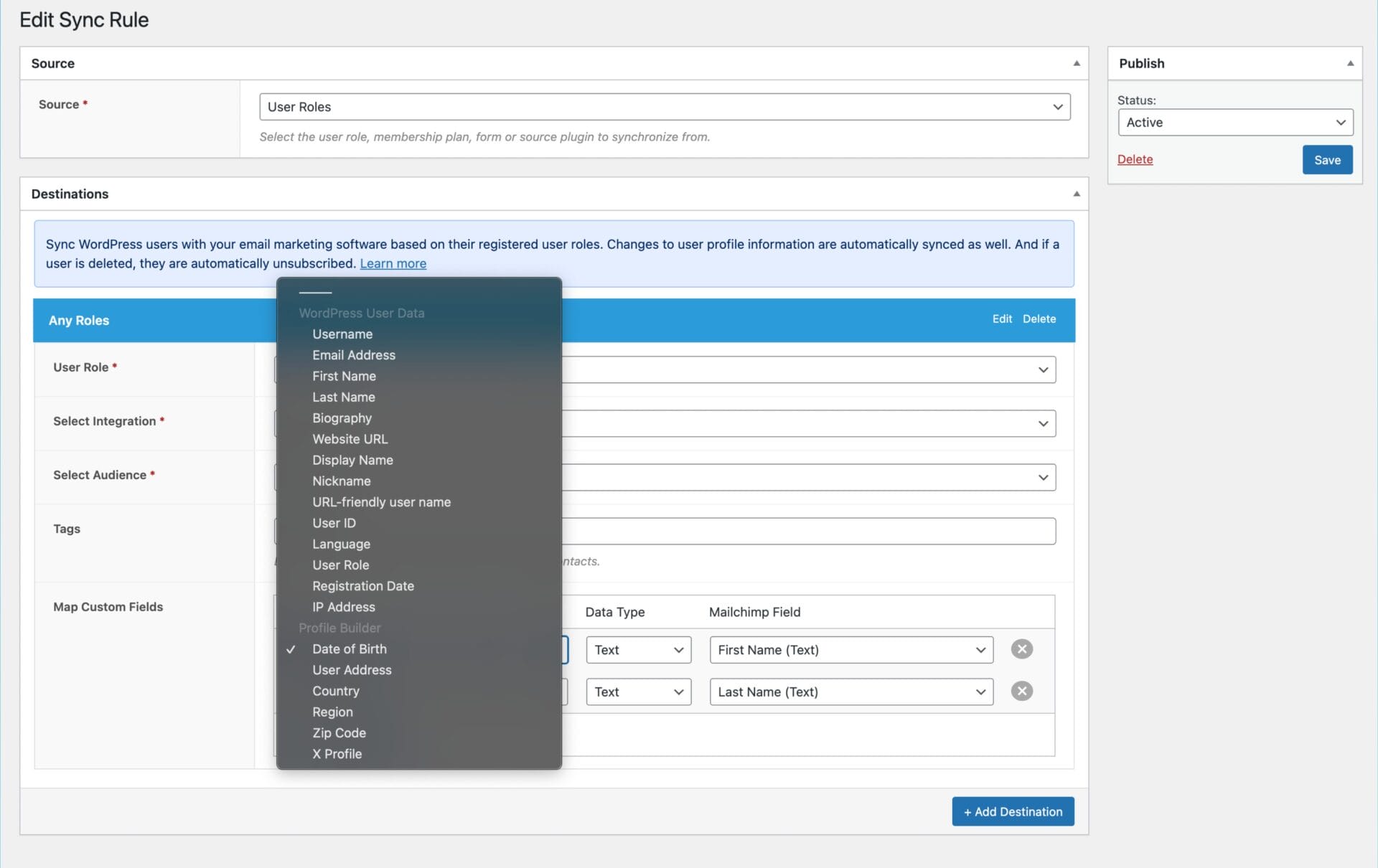 Connect Profile Builder to Email Marketing Software