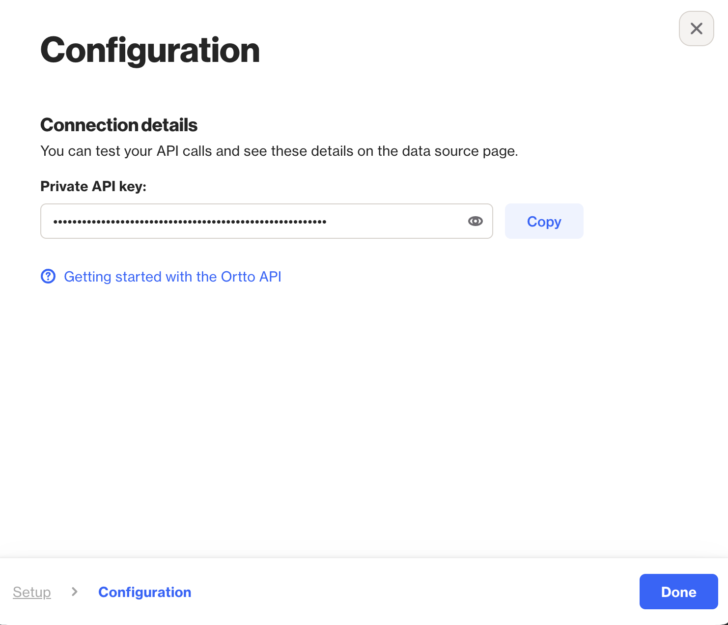Ortto API key display page