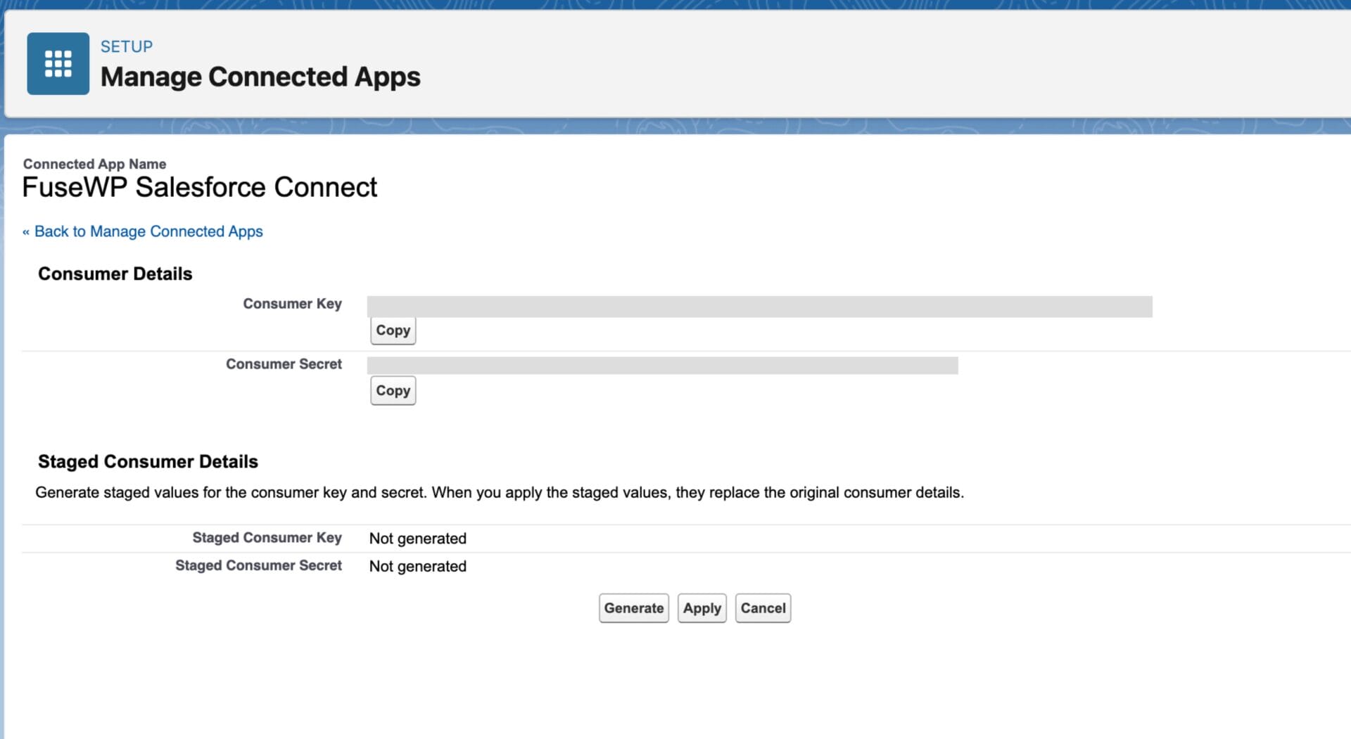 View connected app's consumer/api details in Salesforce
