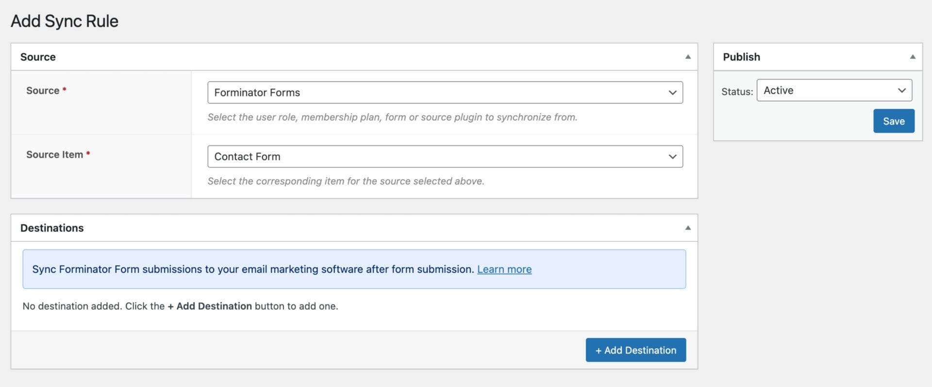 Create sync rule for Forminator
