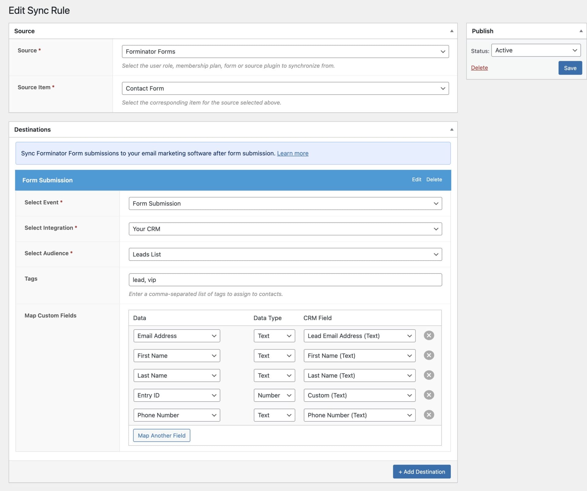 Syncing Forminator to CRM and email marketing software