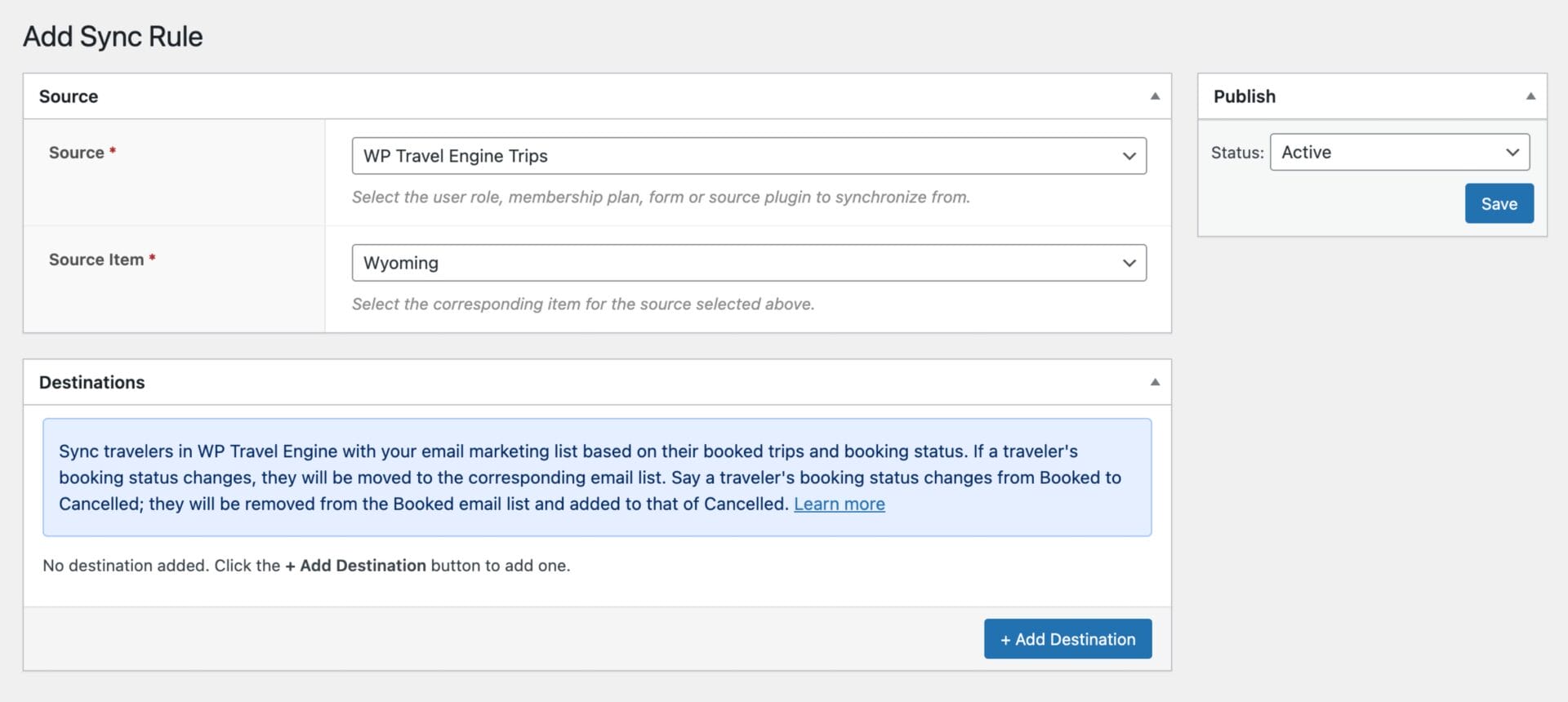 Creating sync rule for WP Travel Engine