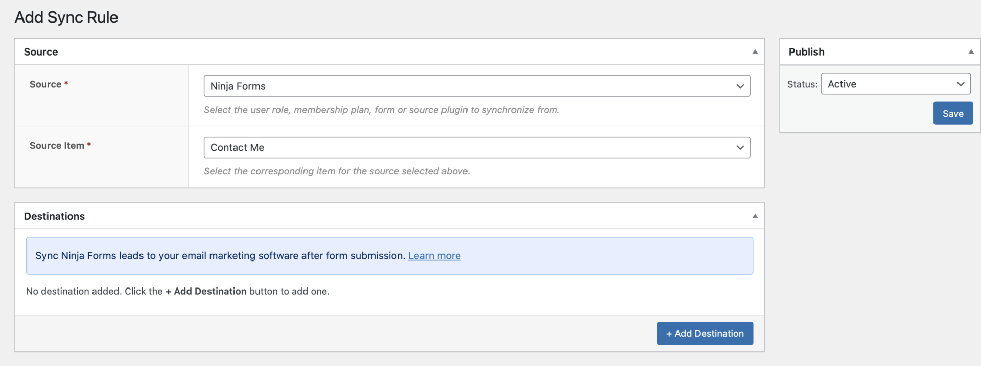 Create sync rule for Ninja Forms