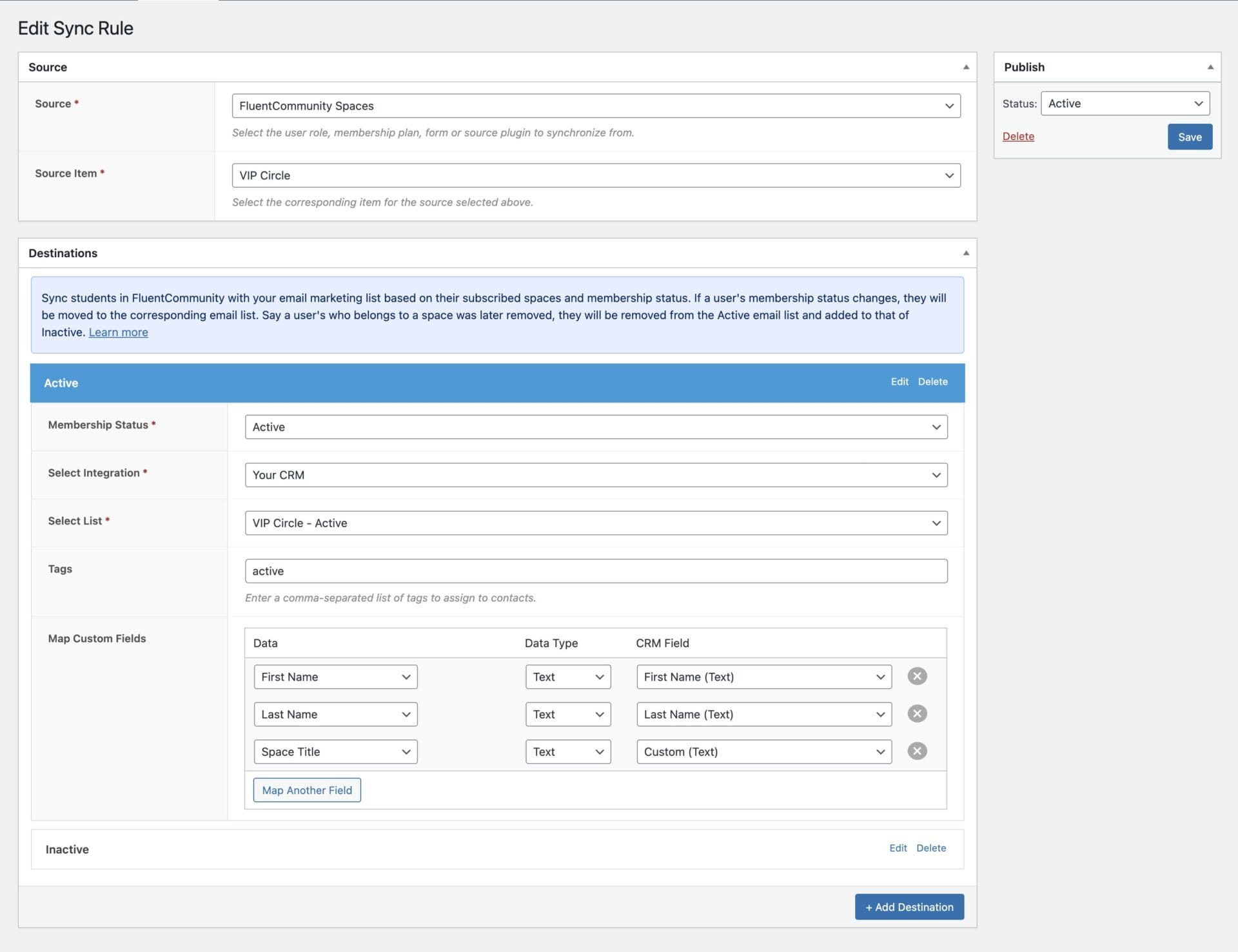 Integrating FluentCommunity spaces with email marketing and CRM software