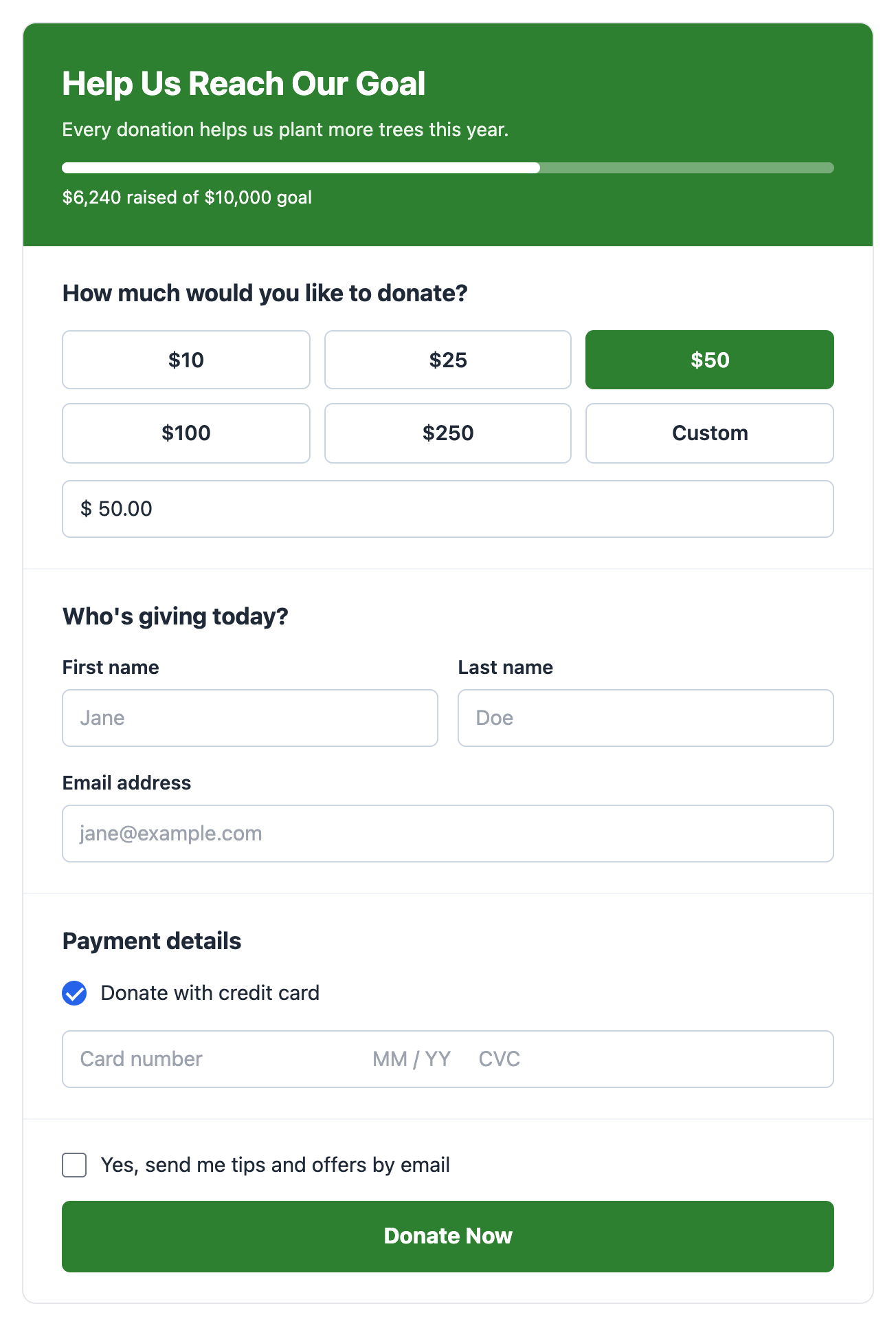 Opt-in checkbox on a GiveWP donation form