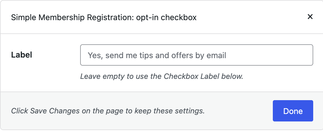 Setup popup for choosing which Simple Membership forms show the opt-in checkbox