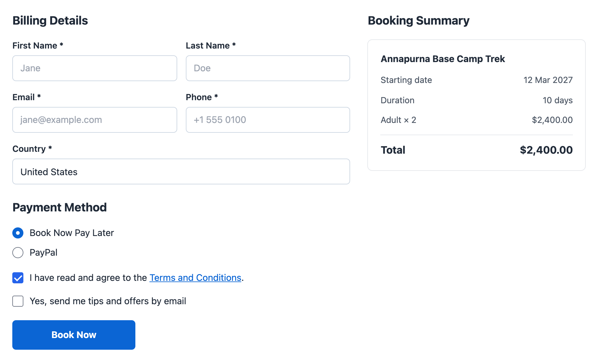 Opt-in checkbox on the WP Travel Engine checkout